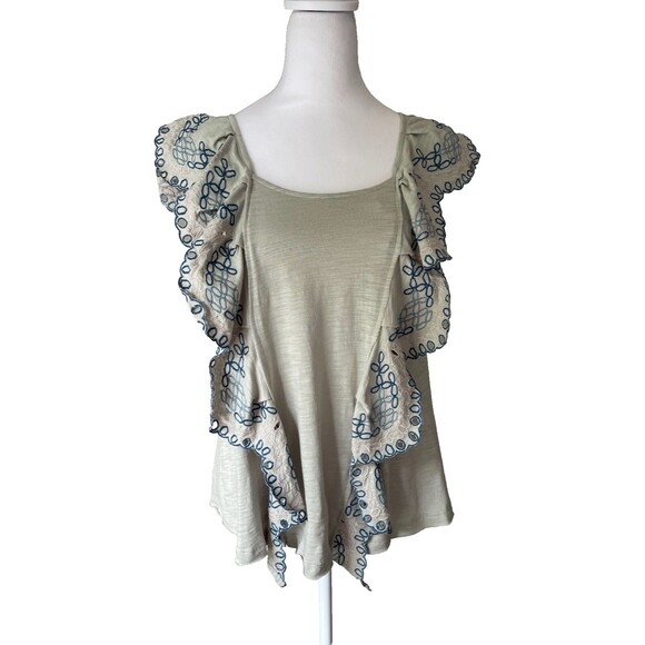 Umgee Eyelet Embroidered Top Ruffle Fairy Boho Cottage Butterfly Scoop Back Sz S - Picture 10 of 11